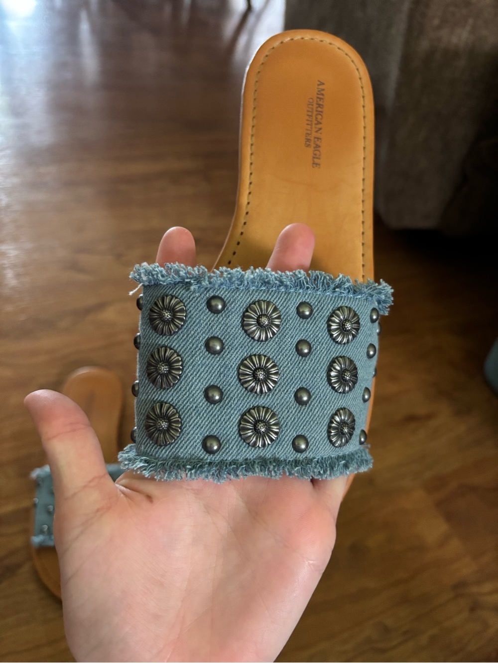 American Eagle Denim Blue Studded Slide Sandals - Women - Picture 2 of 5